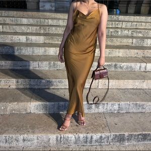 BROWN SATIN DRESS - JLUX